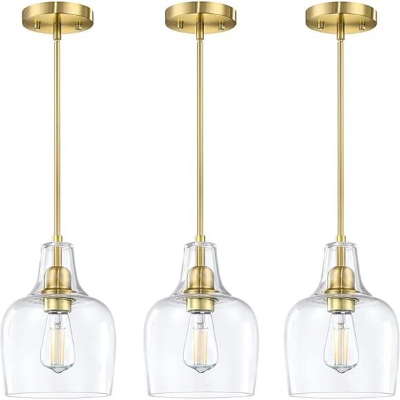 3 Pack 1 Light Hanging Indoor Kitchen Island Pendant Ceiling Light 6.11" Clear - Picture 1 of 3